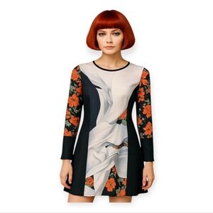 Clover Canyon Mod Mini Dress XS Long Sleeve Vibrant Vegan Print Tailored